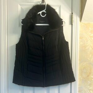 Black Talbots Puffer Vest with Faux Fur Collar. EUC
